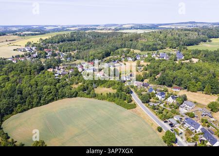 Vue d'Alt-Jocketa d'en haut, près du barrage de Poehl, Vogtland, Saxe, Allemagne, Europe Banque D'Images
