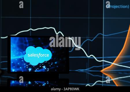 Allemagne. 15 avril 2025. Dans cette illustration photo, le logo Salesforce, Inc vu affiché sur un moniteur. Crédit : SOPA images Limited/Alamy Live News Banque D'Images