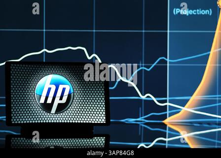 Allemagne. 15 avril 2025. Dans cette illustration photo, le logo HP Inc est affiché sur un moniteur. (Photo de Igor Golovniov/SOPA images/SIPA USA) *** strictement à des fins éditoriales *** crédit : SIPA USA/Alamy Live News Banque D'Images