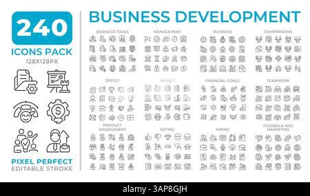 Collection d'icônes de ligne de développement des affaires Illustration de Vecteur