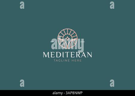 Lettre méditerranéenne M concept de logo abstrait géométrique de luxe avec identité de marque en forme de cercle Illustration de Vecteur