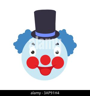 Drôle de visage de clown avec Top Hat, joues rouges et cheveux bleus pour le plaisir de fête Illustration de Vecteur