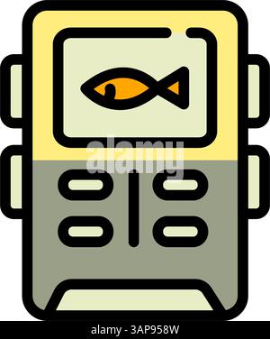 Icône couleur de l'échosondeur de pêche. Panneau plat de recherche de poisson. Équipement des pêcheurs. Moyen de trouver du poisson. Pêche efficace. Illustration vectorielle isolée sur blanc. Illustration de Vecteur