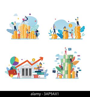 Ensemble de concept d'entreprise avec des personnes miniatures. concept commercial. Illustration vectorielle Illustration de Vecteur