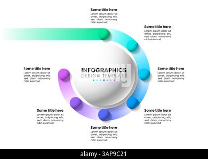 Modèle d'infographie avec 7 options ou étapes. Cercles. Peut être utilisé pour la mise en page de flux de travail, diagramme, bannière, webdesign. Illustration vectorielle Illustration de Vecteur