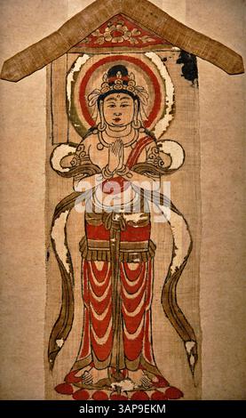 Inde, Delhi, New Delhi, Musée national, Bodhisattva permanent, peinture sur soie, Dunhuang (Chine-Xinjiang), VIIe-Xe siècle Banque D'Images