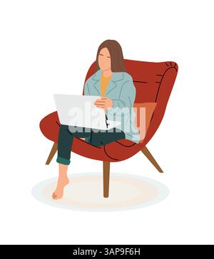 Femme d'affaires assise dans un fauteuil avec ordinateur portable Illustration de Vecteur