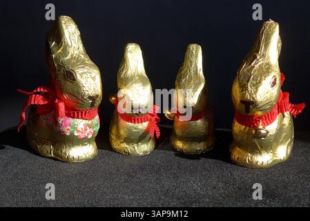 Lindt-Goldhasen in zwei verschiedenen Größen : 50 und 100 Gramm *** Lindt Gold Bunny en deux tailles différentes 50 et 100 grammes Banque D'Images