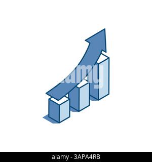 icône linéaire de graphique vectoriel isométrique avec flèche, en couleur sur fond blanc, croissance stable ou revenu Illustration de Vecteur