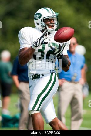 19 août 2011 : Chris Jennings (32 ans), le running back des jets de New York, attrape un laissez-passer pendant l'entraînement au centre de formation des jets Atlantic Health à Florham Park, New Jersey. (Crédit image : © Duncan Williams/Cal Sport Media/ZUMAPRESS.com) Banque D'Images