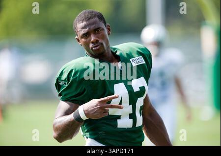 08 août 2011 : la sécurité des jets de New York Davon Morgan (42 ans) lors de l'entraînement de l'après-midi au centre de formation des jets de santé de l'Atlantique à Florham Park, New Jersey. (Crédit image : © Duncan Williams/Cal Sport Media/ZUMAPRESS.com) Banque D'Images