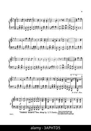 Cette publication présente une variété de publicités pour des chansons, y compris 'A Lady of Quality' et 'When Knighthood Was in Flower'. Le texte sur chaque page promeut différentes compositions musicales, mettant en vedette des titres des compositeurs Fred S. Stone, L.V. Gustin et L.W. Young. Banque D'Images
