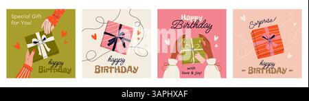Ensemble de cartes carrées de voeux d'anniversaire. Vecteur. Illustration de Vecteur
