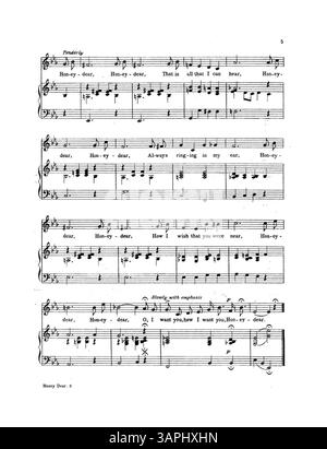 Un autre exemplaire de Honey Dear comprend la même musique d'Anita Owen, avec des publicités musicales et des extraits supplémentaires. La partition reflète le style des chansons populaires américaines du début du XXe siècle. Banque D'Images