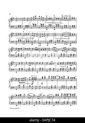 Cette pièce musicale intitulée « visions of Love Waltzes » comprend des publicités à la fois à l'intérieur et à l'arrière de la couverture. La couverture intérieure contient un extrait de 'Flowerland' de Sara B. Egan, tandis que la couverture arrière présente 'Love's consolation' de Geo. L. Spaulding. IDA G. Bierman, compositeur de 'Laughing Waters', est également mis en évidence. Banque D'Images