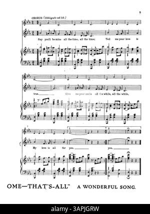 Cette feuille de musique intitulée 'Say You'll be mine [copy 2]' comprend des extraits musicaux et des publicités pour plusieurs chansons. La pochette intérieure comporte un passage de Kiss-A-Miss, tandis que les pages 4, 5 et 6 présentent des publicités et des extraits pour d'autres chansons comme Lones, OME That's All et Out Where the West Begins. La couverture arrière comprend un extrait musical de « Siren of a Southern Sea ». Banque D'Images