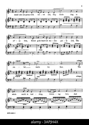 Cette partition professionnelle est pour plusieurs gammes vocales (Soprano, Mezzo-Soprano, ténor ou baryton), avec le numéro de plaque A.P.S. 12288-6. La couverture arrière annonce 'Lyric Francy/A Selection of Songs by American Composers'. Banque D'Images