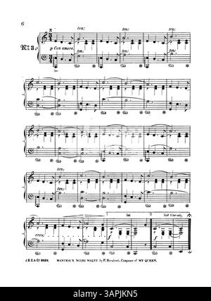 La reprise de Myosotis Myosotis comprend The Reign of the Roses, une chanson sur une mélodie valse. La feuille comprend diverses publicités textuelles pour d'autres chansons comme 'Marguerite Waltz', 'Swallows Waltz' et 'Vanity Fair Polka'. La couverture arrière met en évidence des extraits musicaux et une publicité de J.B. Cramer et Co. Banque D'Images