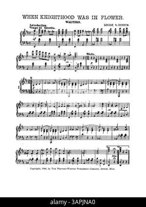 La couverture intérieure de la chanson When Knighthood Was in Flower comporte une publicité promouvant New Instrumental Music, avec un extrait de la chanson populaire Dixie Girl. Banque D'Images