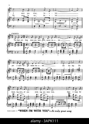 La deuxième page comprend des extraits musicaux de « Want You So » et « Broken Hearted Melody ». Le bas de la deuxième page contient une publicité textuelle pour « quand je suis avec vous », tandis que le bas de la troisième page annonce « Want You So. » Les trois dernières pages présentent des extraits musicaux de diverses chansons publiées par Forester Music Publisher. Banque D'Images