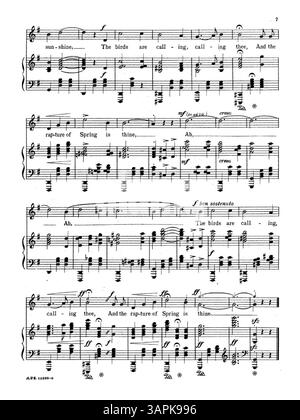 Cette partition professionnelle est pour plusieurs gammes vocales (Soprano, Mezzo-Soprano, ténor ou baryton), avec le numéro de plaque A.P.S. 12288-6. La couverture arrière annonce 'Lyric Francy/A Selection of Songs by American Composers'. Banque D'Images