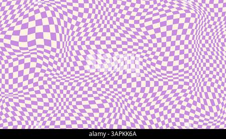 Motif sans couture de damier groovy violet, fond de damier rétro abstrait ondulé. Planche Trippy Wave géométrique. Jeu d'échecs y2k, chaîne carrée funky Illustration de Vecteur