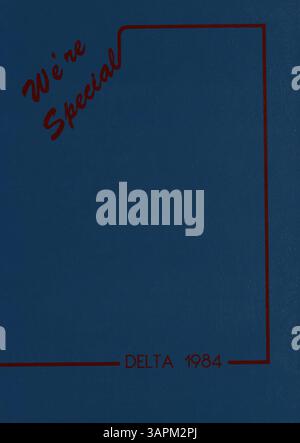 Cet annuaire, Delta 1984 : nous sommes spéciaux, documente les étudiants, les enseignants, les événements sportifs, les clubs, et d'autres faits saillants du lycée de la salle pendant l'année scolaire 1983-1984. Banque D'Images