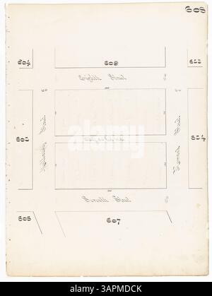 Une page tirée de l'enquête de 1853 sur les immeubles de la ville en un Louis, représentant le bloc 608, qui fait partie d'un document d'urbanisme précoce pour la ville. Banque D'Images