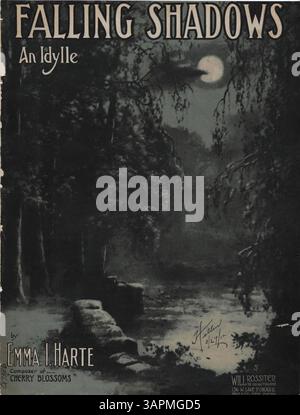 Cette publication comprend une pleine page de publicité avec un extrait musical de la chanson 'Cherry Blossoms' d'Emma I. Harte sur la couverture avant intérieure, et un extrait musical de 'Twilight' de William B. Fassbinder sur la couverture arrière intérieure. La couverture arrière comprend des annonces pour diverses chansons publiées par Will Rossiter. Banque D'Images