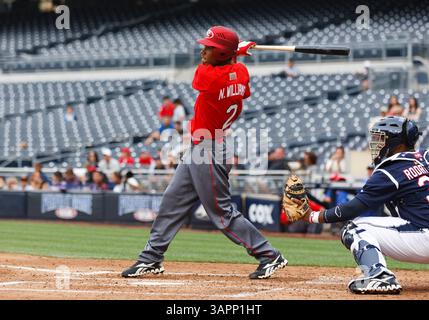 14 août 2011 : la star du baseball Nick Williams bat lors du Perfect Game All-American Classic 2011, qui s'est tenu à Petco Park, San Diego, Californie. (Crédit image : © Damen Jackson/Cal Sport Media/ZUMAPRESS.com) Banque D'Images