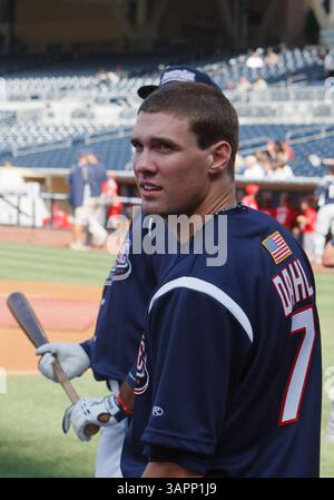 14 août 2011 : la star du baseball de la préparation David Dahl, vue ici au Perfect Game All-American Classic 2011, qui s'est tenu à Petco Park, San Diego, Californie. (Crédit image : © Damen Jackson/Cal Sport Media/ZUMAPRESS.com) Banque D'Images