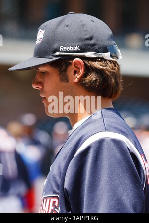 14 août 2011 : lance McCullers, vedette de baseball préparatoire, vue ici pendant les échauffements au Perfect Game All-American Classic 2011, qui s'est tenu à Petco Park, San Diego, Californie. (Crédit image : © Damen Jackson/Cal Sport Media/ZUMAPRESS.com) Banque D'Images