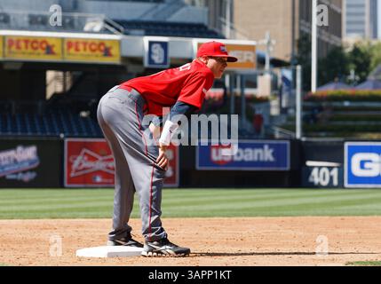 14 août 2011 : Corey Oswalt, vedette de baseball préparatoire, vue ici pendant les échauffements au Perfect Game All-American Classic 2011, qui s'est tenu à Petco Park, San Diego, Californie. (Crédit image : © Damen Jackson/Cal Sport Media/ZUMAPRESS.com) Banque D'Images