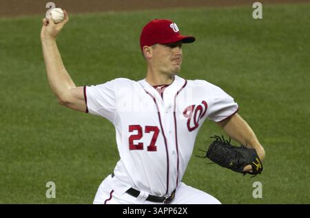 18 août 2011 - Washington, DC, États-Unis - Jordan Zimmermann des Washington Nationals lance contre les Cincinnati Red lors de la première manche au Nationals Park à Washington, D.. C, jeudi 18 août 2011. (Crédit image : © Harry E. Walker/MCT/MCT/ZUMAPRESS.com) Banque D'Images