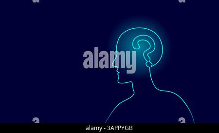 Web ligne continue dessinant la tête humaine. Le point d'interrogation à l'intérieur du cerveau représente le concept d'idée. Convient pour le marketing d'entreprise de psychologie et la publicité Illustration de Vecteur