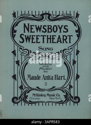 Couverture de 'Newsboys Sweetheart' de Maude Anita Hart, dédiée à Bert Wadhams. Numéro de plaque 1010. La couverture arrière présente une publicité pour 'Dixie Darlings', un populaire en deux étapes. L'image numérique peut différer de l'original, la couleur peut varier. Banque D'Images