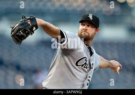 20 juillet 2011 - Kansas City, Missouri, États-Unis - le lanceur des Chicago White Sox John Danks lance la première manche contre les Kansas City Royals au Kauffman Stadium. (John Sleezer/Kansas City Star/MCT/ZUMAPRESS.com) Banque D'Images