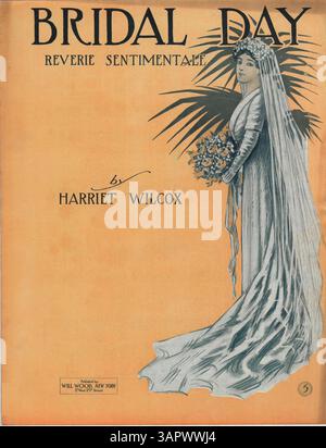La partition de 'Bridal Day' comprend un extrait musical pleine page de 'Dreaming' d'Adelaida Aguero sur la couverture intérieure et 'Whoop 'er Up !' Par Will Wood sur la couverture arrière, reflétant les airs populaires de l'époque. Banque D'Images