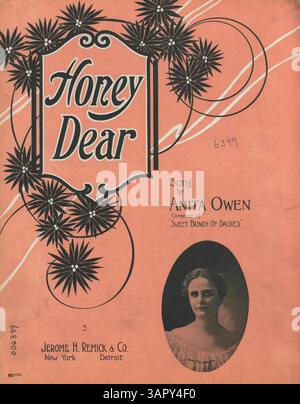 La reprise comprend la chanson Honey Dear d'Anita Owen, compositrice de Sweet Bunch of Daisies. La couverture intérieure comprend une publicité avec un extrait de « Sweetheart Days » et une liste d'autres pièces disponibles. Banque D'Images