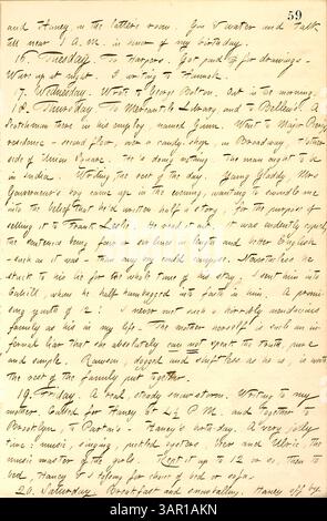 Le journal de Thomas Butler Gunn du 15 au 20 février 1858 décrit la participation à la fête d'anniversaire de Jesse Haney à Brooklyn, la rencontre de diverses personnes et le travail sur des dessins. L'entrée offre un aperçu de la vie sociale et professionnelle de Gunn au milieu du XIXe siècle à New York. Banque D'Images