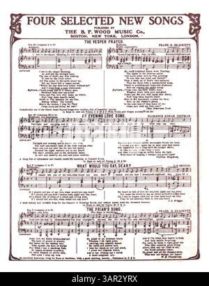 Cette version de 'Life's Gift' d'Arthur S. Goldstein, avec une musique de D'Auvergne Barnard, est écrite en allemand et en anglais. Il comprend une ligne vocale et des parties instrumentales pour violon et violoncelle. La pochette arrière annonce d'autres nouvelles chansons, avec des extraits de diverses chansons populaires de l'époque. Les numéros de plaque B.F.W. 3154 et B.F.W. 3155 sont imprimés sur la partition. Banque D'Images