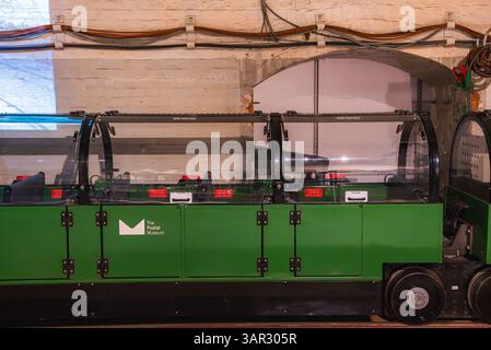 Exposition Green miniature train au postal Museum de Londres, Royaume-Uni Banque D'Images