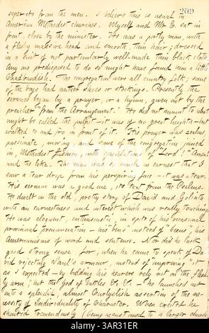 Dans le volume 9, page 232 des journaux intimes de Thomas Butler Gunn, daté du 17 octobre 1858, il décrit avoir assisté à un sermon dans une église méthodiste à Elmira, New York. La transcription fournit un compte rendu détaillé du service de l'église et de la congrégation. Banque D'Images