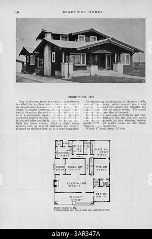 Ce livre comprend plus de 200 plans de maison, des modestes maisons à ossature de bois aux maisons plus complexes et plus grandes faites de brique, tuile et pierre. Il contient des articles sur la façon de rendre une maison unique, la conception de cuisines, le traitement des murs et l'optimisation du chauffage et de l'éclairage. En outre, un répertoire national des constructeurs de maisons et des annonces de matériaux de construction sont fournis. Certaines pages sont manquantes. Banque D'Images