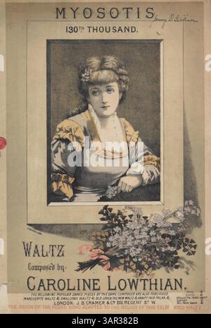 'Myosotis', mettant en vedette 'le règne des Roses' adapté à une mélodie populaire de valse, comprend des publicités pour d'autres pièces de valse et de polka, ainsi que des extraits de 'Marguerite Waltz', 'Old Love and the New Waltz', et plus encore. La couverture arrière annonce les nouveautés de J.B. Cramer et Co. Banque D'Images