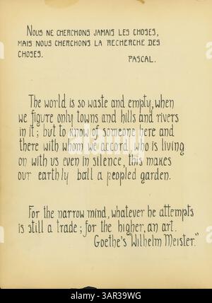 Le numéro d'août 1905 de 'la roue du potier', volume 1, présente des citations des philosophes Pascal et Goethe, offrant un aperçu de l'art et de l'artisanat de la poterie, ainsi que des commentaires culturels du début du XXe siècle. Banque D'Images