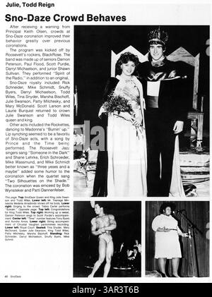 L’annuaire « Sagamore 85 : Celebrate the moment » met en lumière les aspects clés de l’année scolaire 1984-1985 de la Roosevelt High School, documentant les élèves, les enseignants, les clubs et les réalisations sportives. Banque D'Images