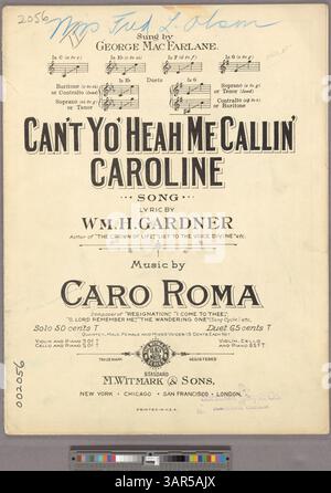 Chantée par George MacFarlane, cette chanson est présentée comme un duo en sol majeur avec des annotations de gamme vocale. La pochette comprend plusieurs publicités, dont The Sunshine that Fills My World d'Ernest R. Ball. Banque D'Images