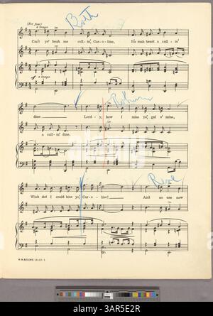 Présenté en duo en sol majeur, 'Can't Yo' Heah me Callin' Caroline' est chanté par George MacFarlane. La couverture comprend des publicités pour d'autres œuvres du compositeur, y compris 'The Sunshine that Fills My World'. Banque D'Images