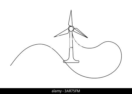 Dessin continu d'une ligne d'éolienne et style minimaliste isolent l'icône vectorielle de contour Illustration de Vecteur